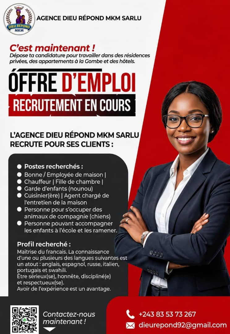 Offre d'emploi recrutement en cours Gombe
